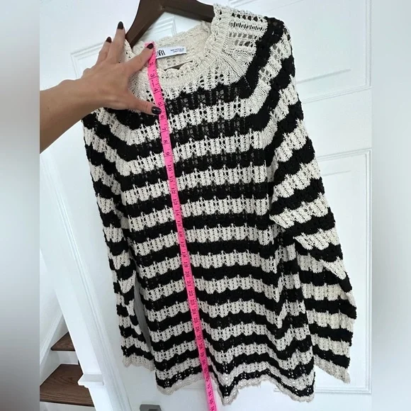 ZARA CROCHET STRIPED POINTELLE KNIT SWEATER DRESS Size Medium Mini dress - Picture 8 of 8